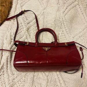 AVAILABLE Prada Burgundy Leather Shoulder Bag